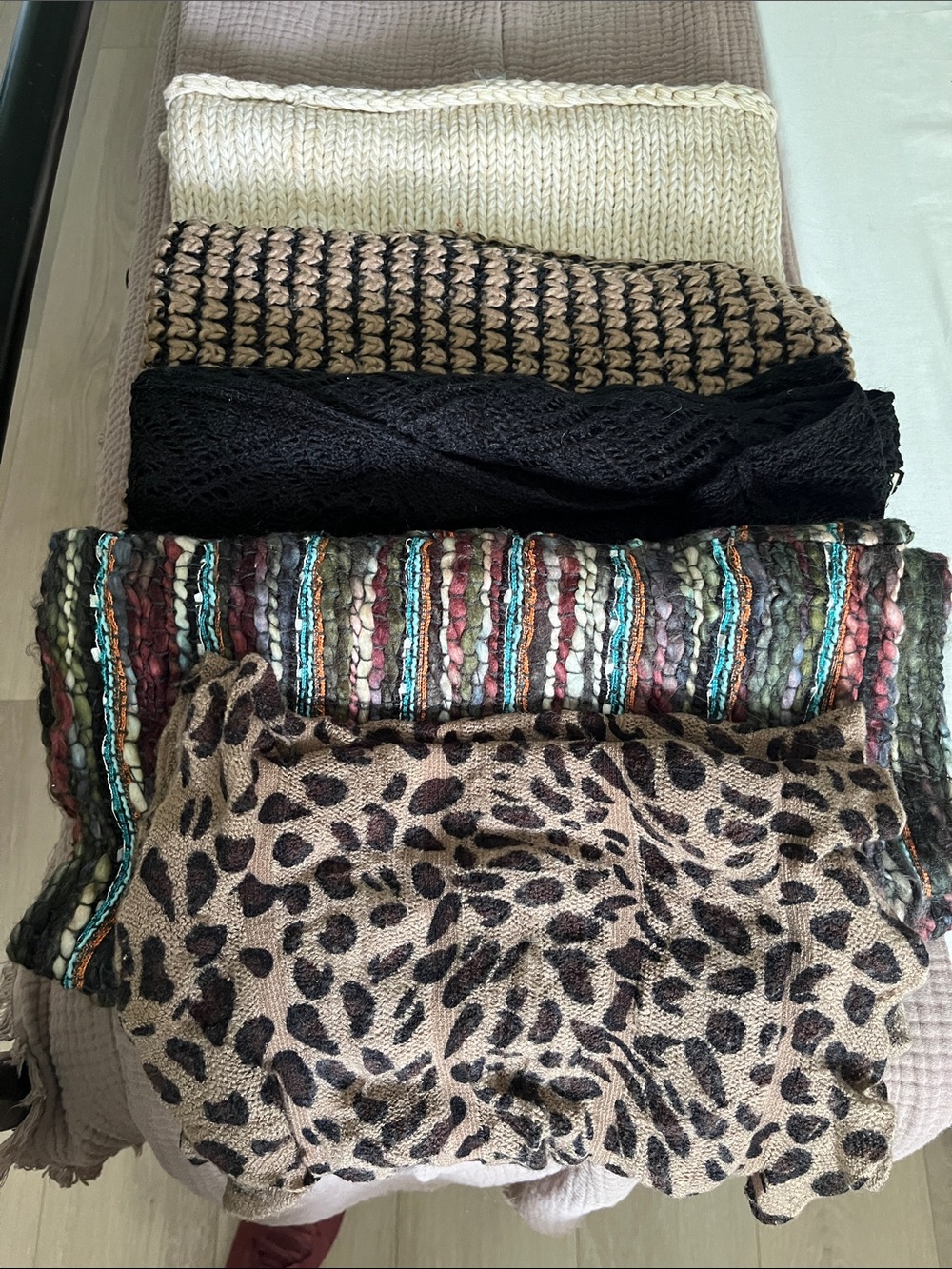 Leopard Print Knit Scarf in Tan and Black